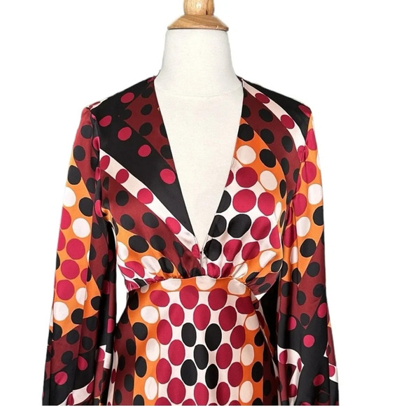 ZARA Retro 70s MIDI Dress Satin Effect Polka Dot Earth Tones, Size Small NWT - Picture 4 of 16